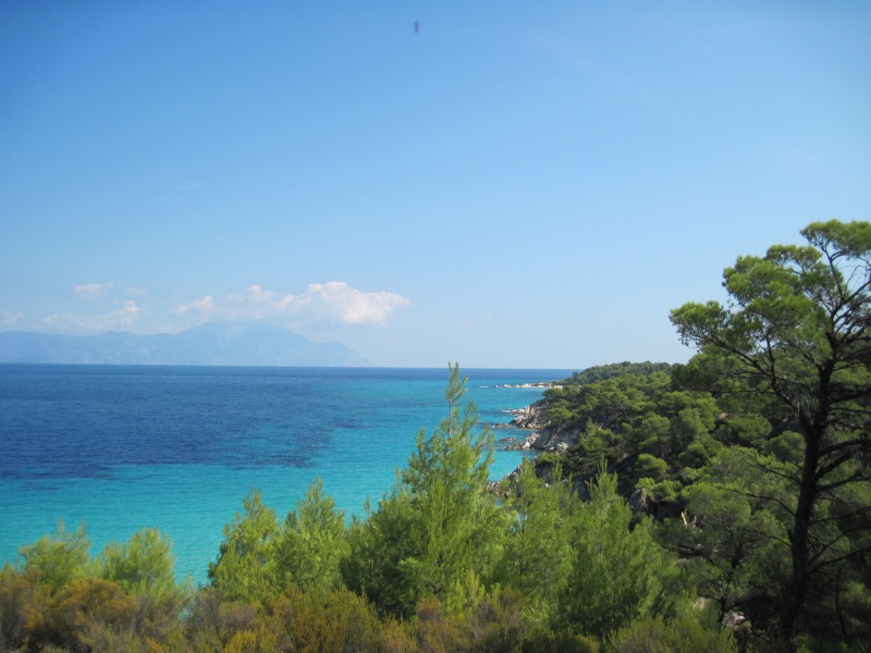 Lush seaside of Sithonia Peninsula, Halkidiki, Greece, teeming with sandy beaches with crystalline waters and hidden spots. 