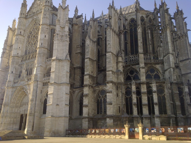 Imposing Gothic Saint-Pierre Cathedral in Beauvais, France, occupies the entire photo, albeit photographed from a distance.