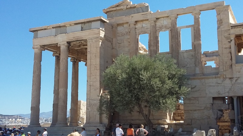 Erechtheion is an Ionic temple located on the Acropolis hill in Athens, Greece, known for Caryatides, famous female statues.