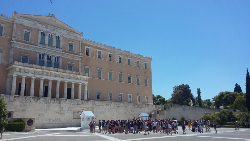 Syntagma Square in Athens is where Evzoni, the elite Greek military unit, change guards in front of the Hellenic Parliament.