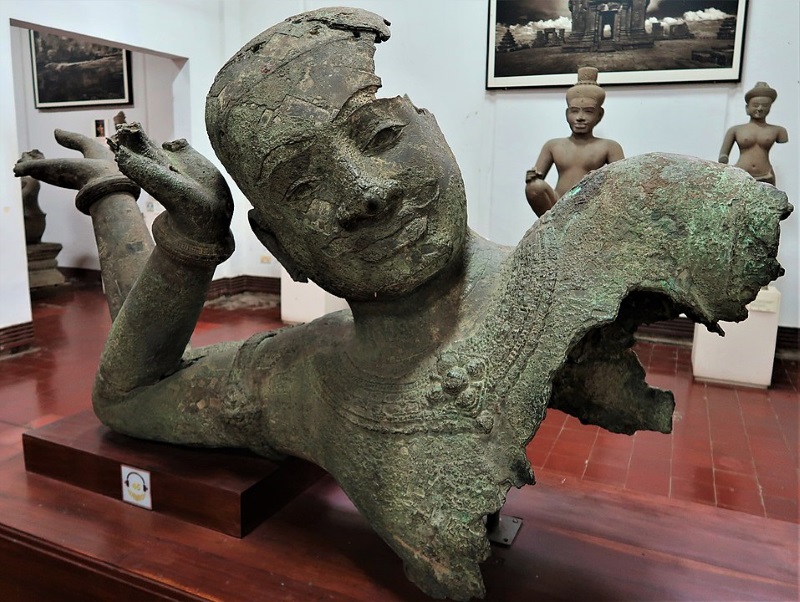 The bronze statue of Reclining Vishnu is one of the top masterpieces of the National Museum of Cambodia in Phnom Penh.