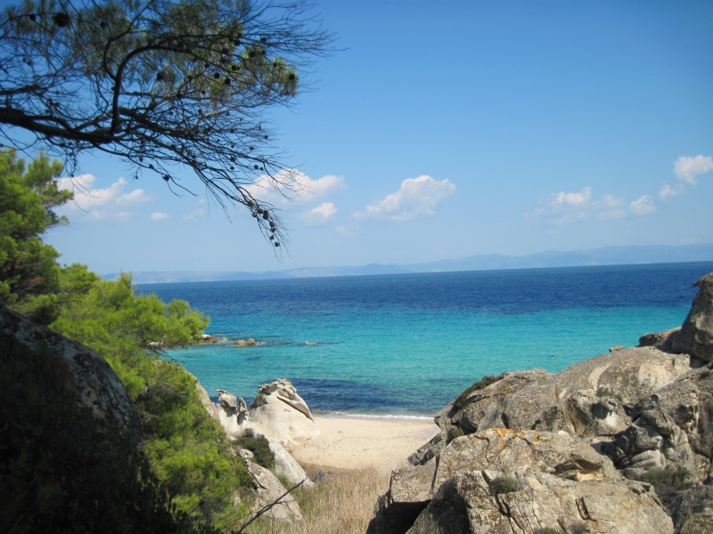 Sandy beaches of the Sithonia peninsula, featuring lush greenery and emerald waters, are among the finest beaches of Greece.