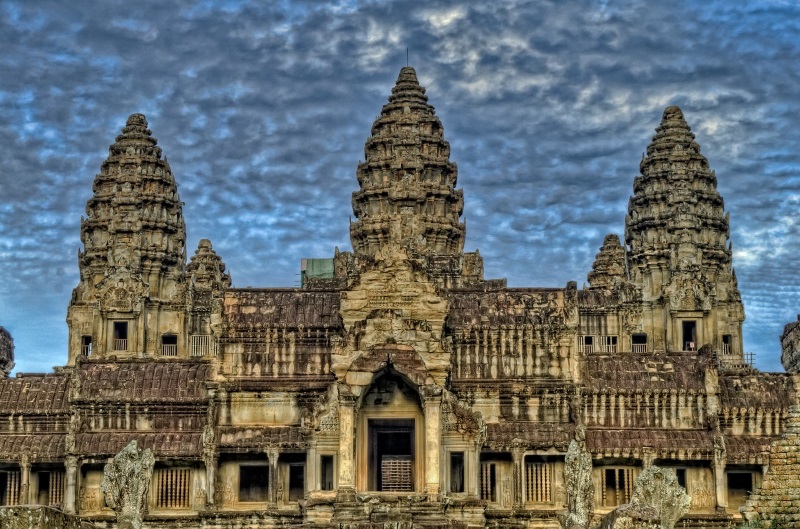 Angkor Wat is the top tourist attraction of Siem Reap, symbolizing five-peaked Mount Meru, a Hindu center of the universe.