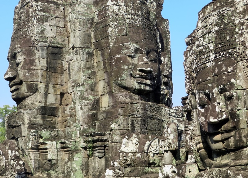 Bayon is a former Buddhist temple located in Angkor Thom, near Siem Reap, teeming with stone carvings depicting smiley faces.