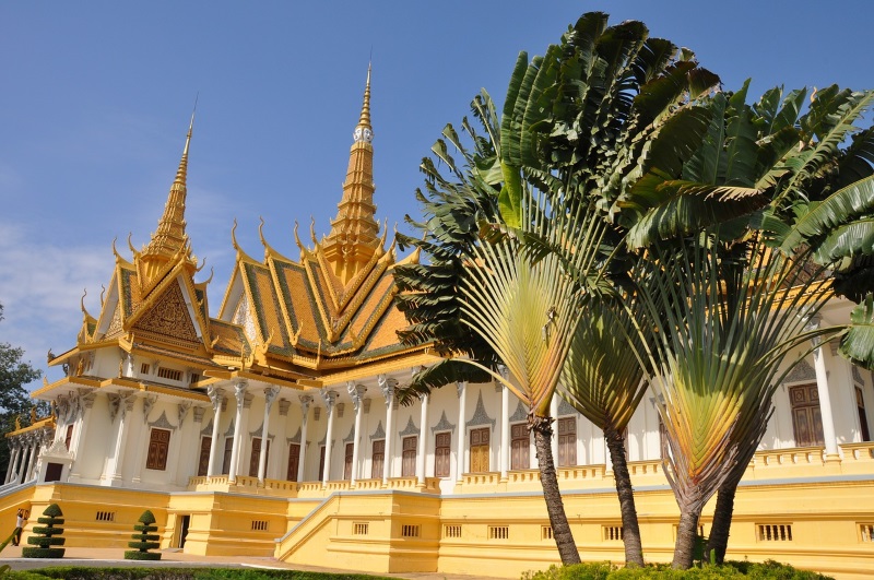 Royal Palace in Phnom Penh, featuring structures with golden roofs and spires, is the Cambodian capital's top attraction.