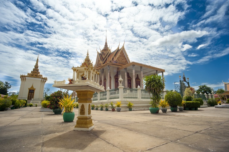 Surrounded by stupas, Silver Pagoda is a Buddhist temple inside the Phnom Penh Royal Palace that safeguards Buddha statues.