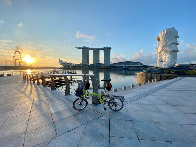Merlion Park in Singapore's center features the city-state's half-lion, half-fish mascot and views of the Marina Bay area.