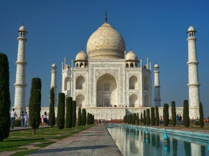 Taj Mahal in Agra, India, teems with works of art and is a monumental tomb and one of the most iconic monuments in Asia.